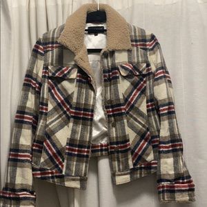 Laveer plaid flannel jacket with teddy details